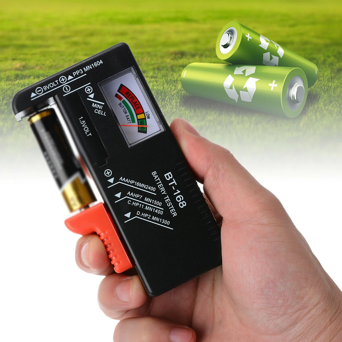 Универсальный, цифровой, с ЖК-дисплем AA/AAA/C/D/9 V/1,5 V кнопка сотового батареи Вольт тестер BT-168