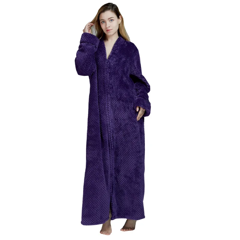 Осенне-зимний бархатный халат на молнии с молниями, ночная рубашка для мужчин и женщин, утолщенная Пижама, фланелевая домашняя одежда