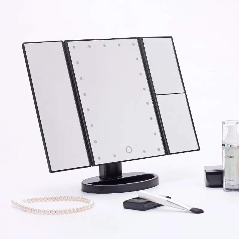 

Desktop Three Folding LED Shining Makeup Mirror Three Fold Light Included Mirror with 2X3X Amplifier Mirror Factory