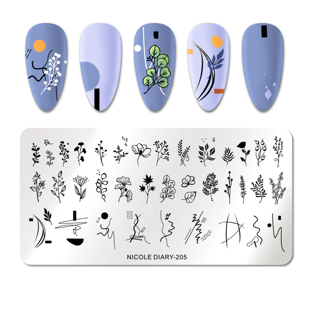 DIARY Leaves Nail Stamping Plates Abstract Flower Line Dot Point Image Stamp Templates Printing Stencil Tools