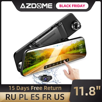 

Azdome 12" PG17 Car DVR 1080P FHD Dual Lens Rearcamera Night Vision GPS Dashcam Speed coordinate Camera 24H Park Mode Register