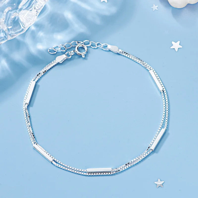 

Silvology Real 925 Sterling Silver Double Layer Length Bar Splice Bracelets Elegant Mori Style Bracelets for Women Chic Jewelry