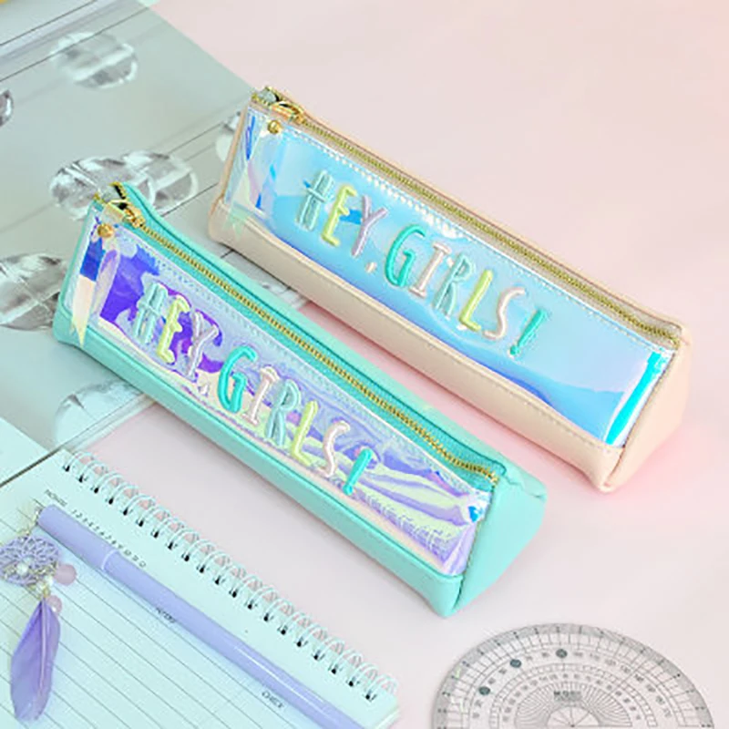 

Tide girls PU leather pen bag of han edition cartoon volume pen bag creative laser writing case children cute pencil bags