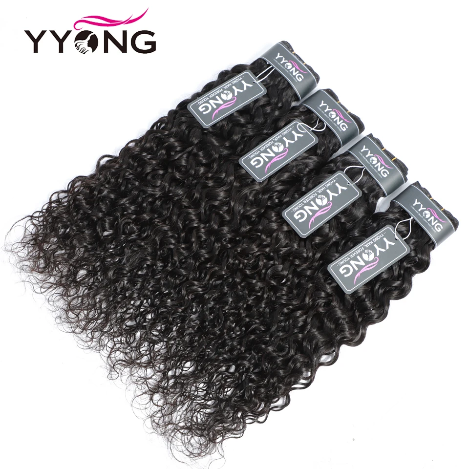  Yyong 3/4 Water Wave Bundles With Closure Brazilian Hair Weave Bundles With Closure Human Hair With