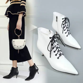 

INS hot women ankle boots Genuine Leather 22-24.5cm length Spring and autumn Cowhide shoes woman Pointy ankle boots for women