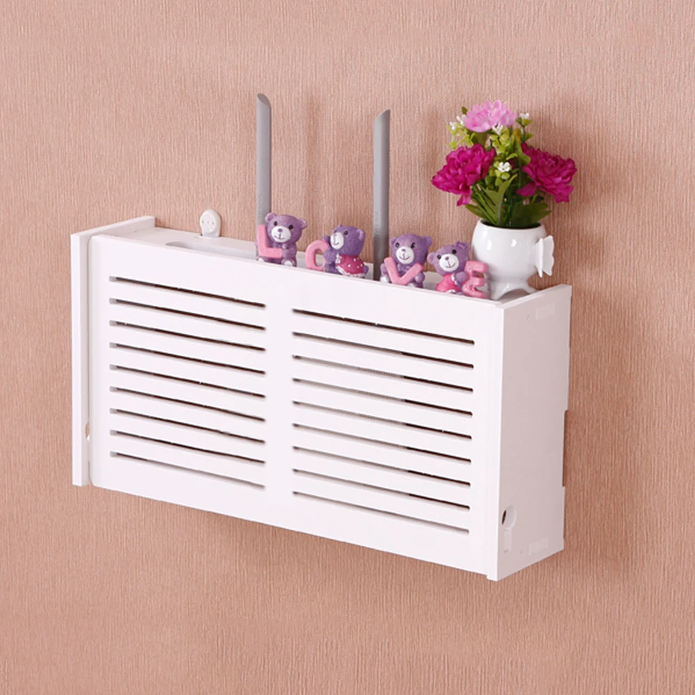 

White Wood-plastic Board Wireless Wifi Router Organizer for Home Office Store Cable Storage Box