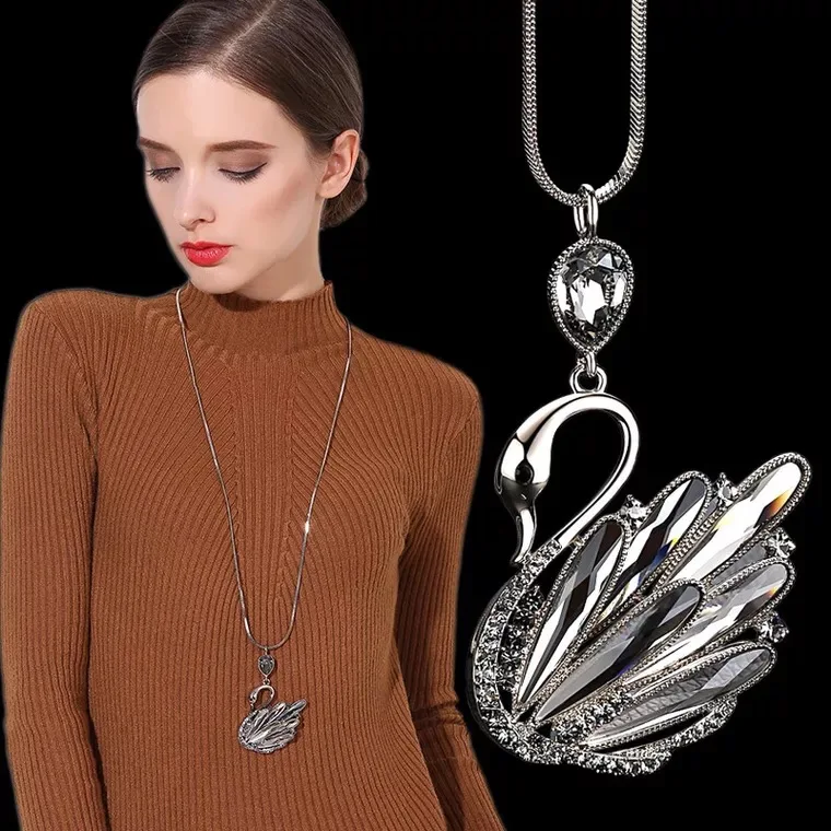 BYSPT женское ожерелье с подвеской s цветочное ожерелье Женская Длинная цепочка для зимнего свитера кулон аксессуары - Окраска металла: swan crystal