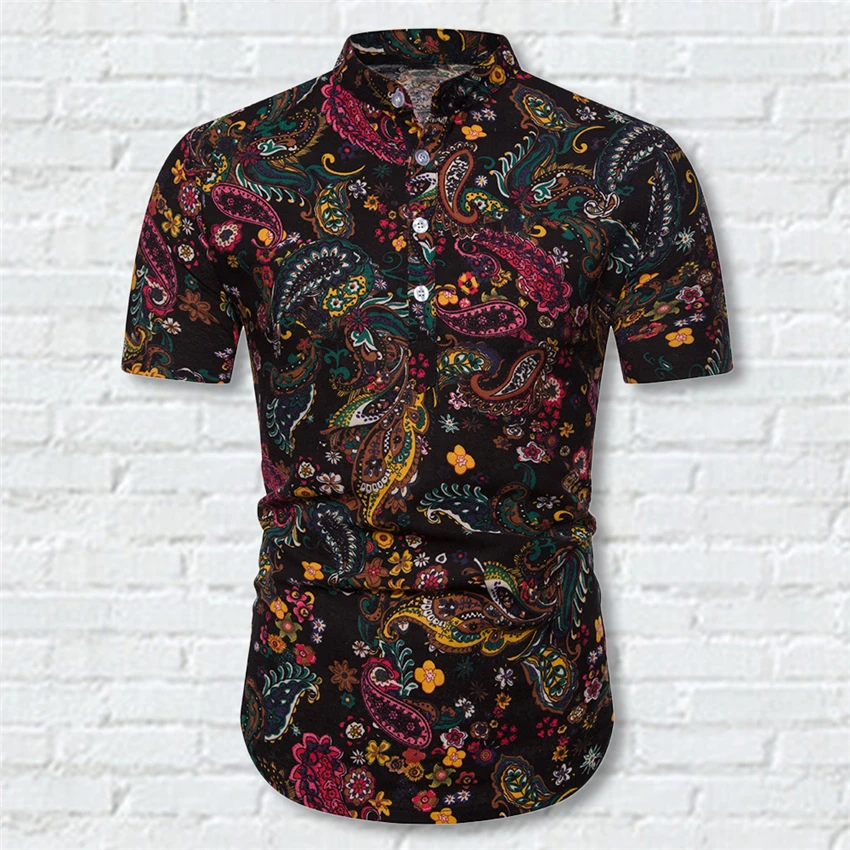 2020 Hot Sale Floral Print Men Shirt Plus Size Clothes Short Sleeve Summer Male Clothing Shirts Tops | Мужская одежда