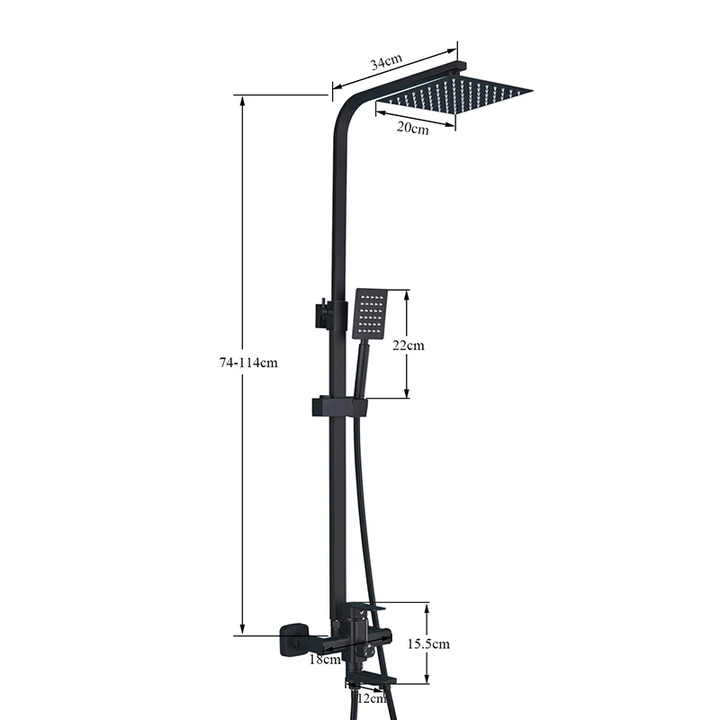 Bathroom shower faucet set Matte Black 8/10/12inch rainfall headshower rotation 3 functions cold hot water mixer shower system