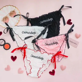 

Lovely Ruffle Cartoon Cute Letter Patterned Underwear For Women Lacing Up Sexy Panties Bow Crotch Cotton Girls Briefs Lingerie