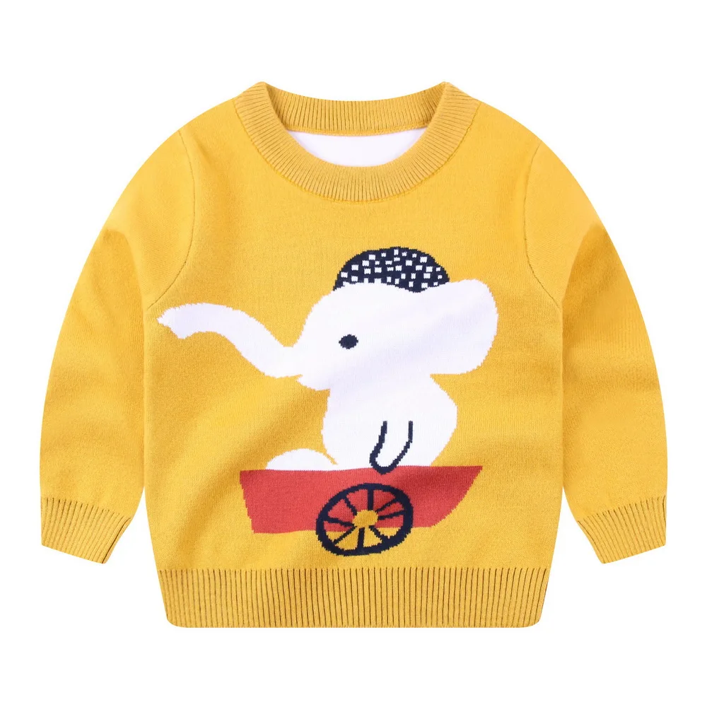 Одежда для маленьких мальчиков пуловер свитер С Рисунком Слона зимний свитер для маленьких девочек От 4 до 8 лет Детский свитер D30 - Цвет: Цвет: желтый