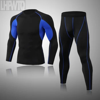 

New Men Thermal underwear winter long johns 2 piece Sports suit Men's Compression set leggings + long sleeve t-shirt sports set