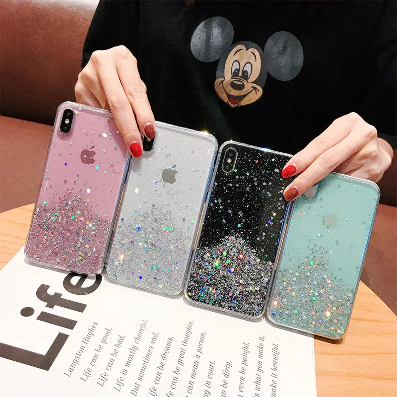 Роскошный блестящий телефонный чехол с блестками и звездами для Iphone X Xr 11 Pro Xs Max 6 6S