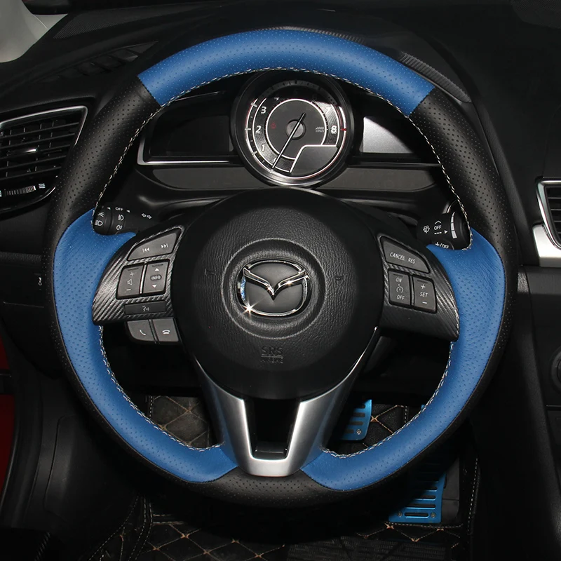 

Genuine Leather Hand Sewn Car Steering Wheel Cover DIY Mazda3 Mazda6 Atenza Cx4 Cx5 Cx7 Cx8 Interior Accessories Customize Slim