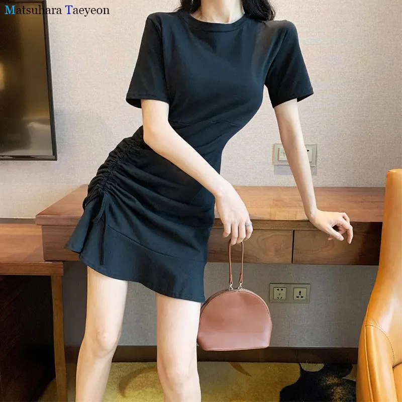 

Summer Ruched Dress Ruffles sexy Short Sleeve T-shirt dresses Women bodycon mini Solid Elegant Party Dress 2020 Fashion clothes