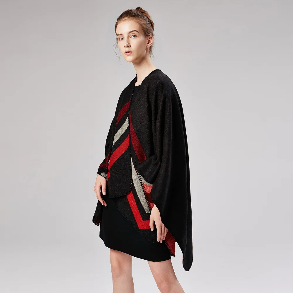 new ladies striped cashmere jacquard dyed imitation fluorescent shawl oversized thick large size cloak