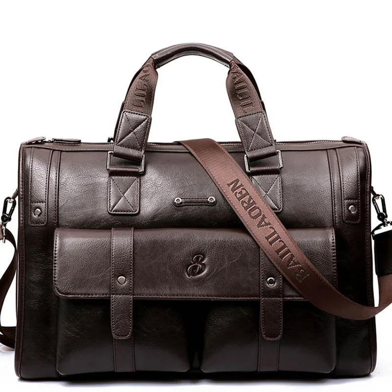 Men Leather Black Briefcase Business Handbag Messenger Bags Male Vintage Shoulder Bag Men's Large Laptop Travel Bags