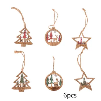 

6PCS/Box Multi Christmas Snowflakes Wooden Pendants Ornaments Christmas Decorations DIY Christmas Tree Hanging Ornaments Gifts