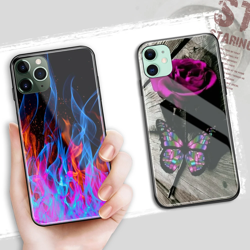 Finder Case Rose Unicorn Abstract Flames стеклянный чехол для iPhone 6 6S 7 8 Plus X XR XS MAX 13 12 11 pro max |