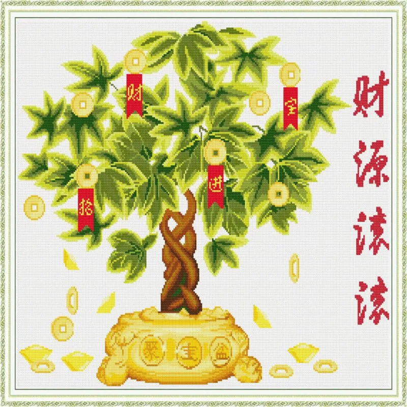 Money tree (treasure bowl) Diamond Painting cross stitch Square Round print canvas stitching embroidery DIY handmade needlework