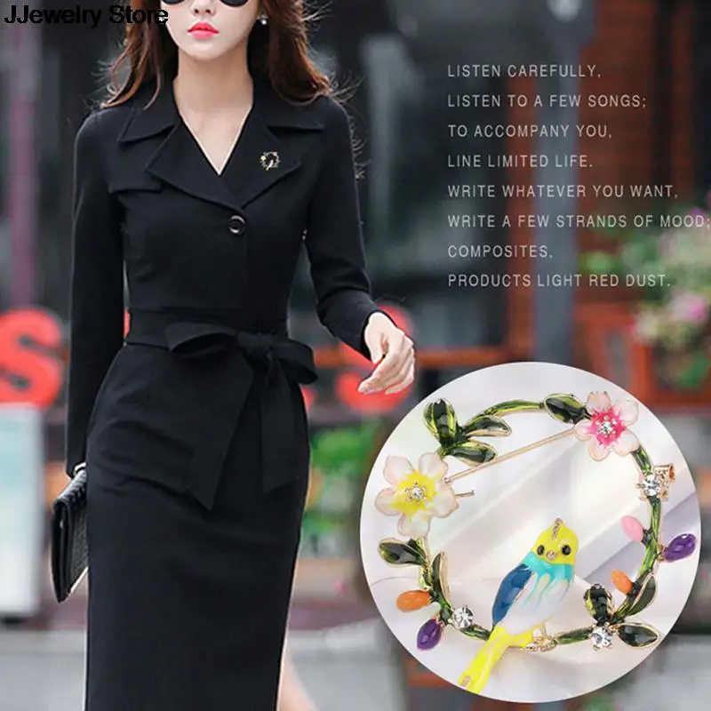 1pc Fashion Animal Bird Wreath Brooch Enamel Flower Lapel Pin And Brooches Buckle 4.6*4.1 Cm | Украшения и аксессуары