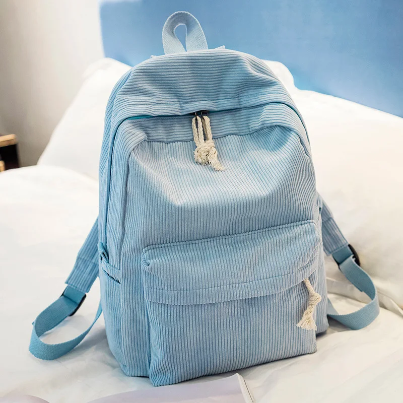 College Style Soft Fabric Backpack School Bag Female Corduroy Design School Backpack For Teenage Girls Striped Backpack Women 