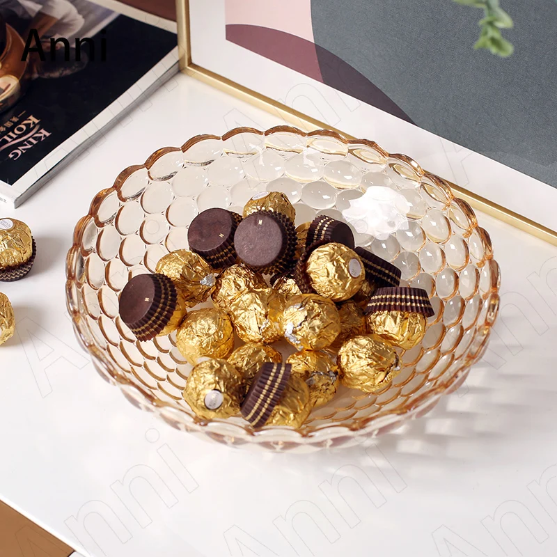European Vintage Crystal Glass Fruit Tray Creative Beaded Feet Snack Candy Bowl Large Double Layer Dessert Plate Home Decoration 2