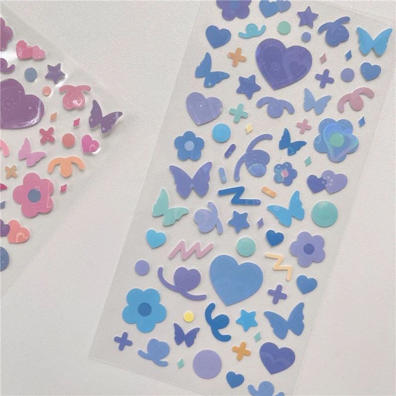 1Pc Ins Color Love Butterfly Laser Stickers Sticker Kawaii DIY Scrapbooking Chase Card Decoration Stickers Stationary Supplies