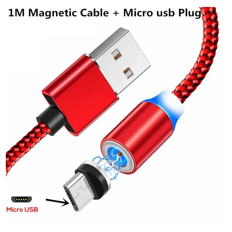 Микро-1м Тип usb C светодиодный магнитный кабель для huawei honor 7a 7c 6c pto 7x 8x 9x 8a 8c v20 v10 v9 10i 5a 6a 6x 5x Кабель зарядного устройства - Цвет: micro usb and cable