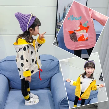 

Toddler Girl Clothes Spring Hooded Windbreaker Baby Girls Jackets Polka Dot Reversible Clothes Kids Jacket Children's Jacket