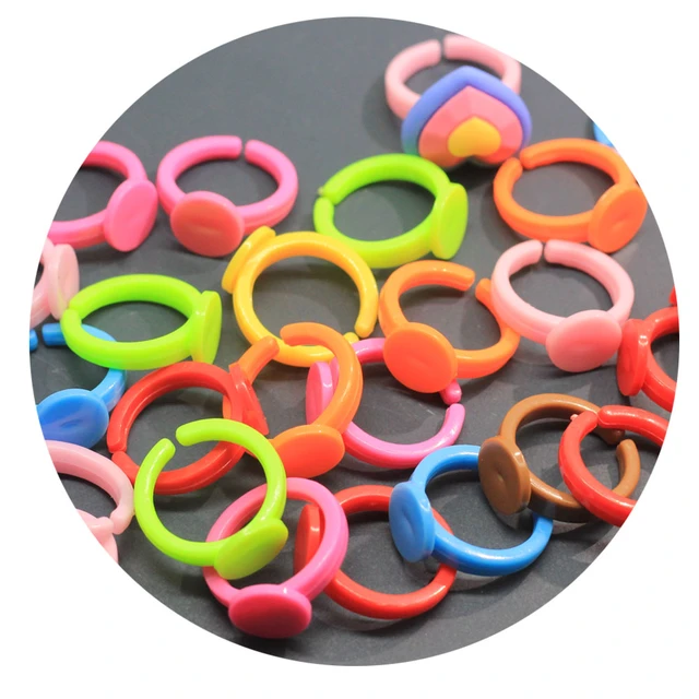 100pcs 14mm Plastic Rings Cabochon Base Blank for DIY Jewellery Making  Supplies Kid Girl Craft Material Accessories Findings