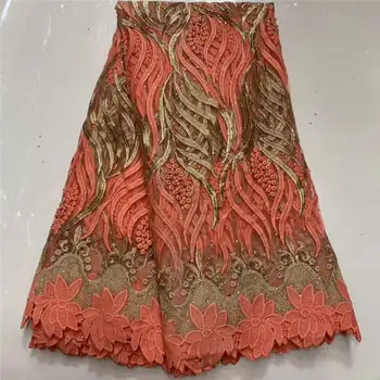 

African Lace Fabric 2020 peach High Quality 5yards Lace Tulle Lace Fabric African French Net Lace Fabric For Eveing Dress