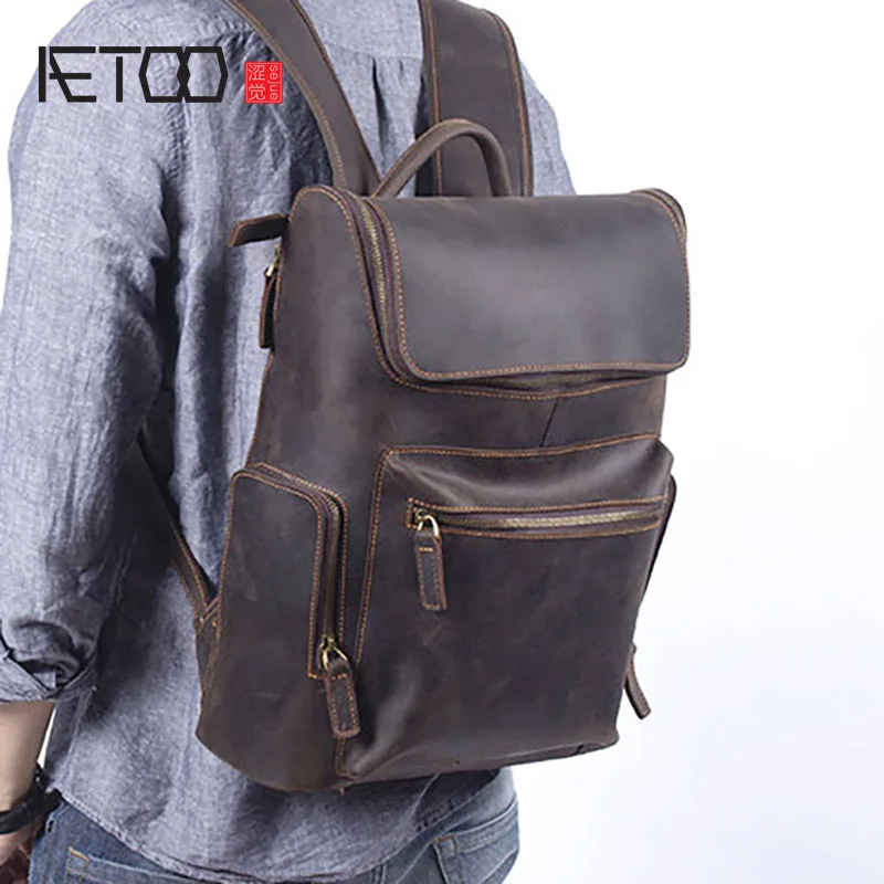AETOO Vintage mad horse lederen schoudertas, mannelijke persoonlijkheid handgemaakte hoofd lederen rugzak, computer tas AETOO Vintage mad horse lederen schoudertas, mannelijke persoonlijkheid handgemaakte hoofd lederen rugzak, computer tas