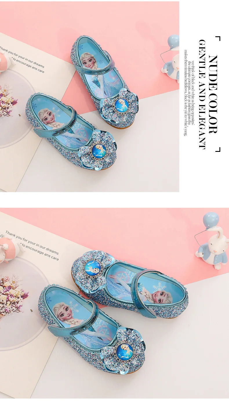 Girls Frozen Princess Leather Shoes, Sandália de