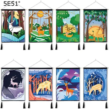 

Simple elk background cloth tapestry cotton linen tassel paintings 45*65cm