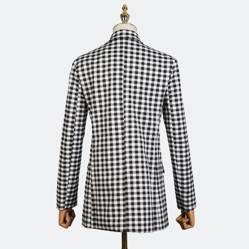 

Hipster Vintage Hot Non-mainstream Delicacy Metal Shell Ornament Black And White Lattice Pattern Suit Jacket WOMEN'S Dress Mr178