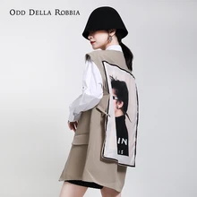 OddDellaRobbia 2021 Autumn Women Clothing Back Character Printing Stitching Waistcoat Blazer Streetwear Oversize Vest 1541