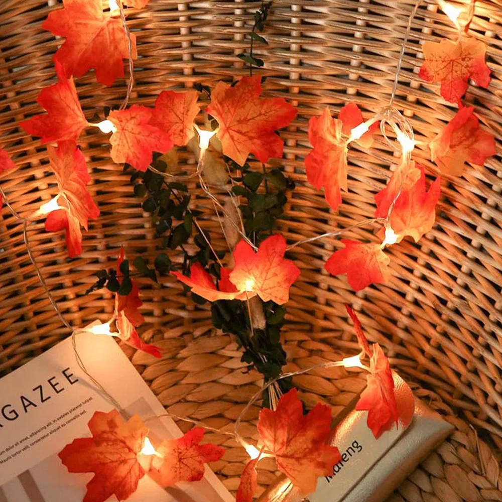 10//20//30 LED Fall Maple Leaves Fairy String Light Leaf Lamp Garland Party Decor