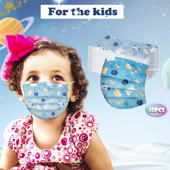 

50pcs Lovely Print Children Disposable Mask Face Cover Casual Mask 3 Ply Ear Loop Mouth-muffle Casual Outdoor Mascarilla Masque