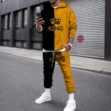 

2022 new color matching crown element sweater suit men's casual two-piece 3D printing suit spring and autumn men's large size
