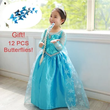 

3-9T Girls Elsa Party Princess Dress Baby Girls Summer Elegant Long Sleeve Blue Dresses Birthday Party Fantasy Ball Anna Dress