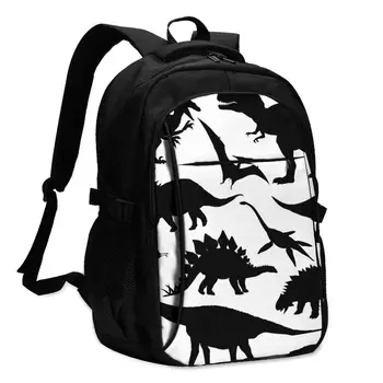 

Hot USB Charging Laptop Women's Backpack For Teenage Students Girls School Backpack Black Dinosaur Silhouettes Travel Bagpack