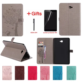 

Flip Cover For Samsung Galaxy Tab A 10.1 2016 T585 T580 T580N Tablet Cases Cat and tree Print Stand Cover With Card Holder