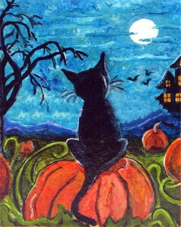 HUACAN масляные краски по номерам Хэллоуин Животные наборы для рисования холст ручная краска ed DIY картины краски по номерам кошка домашний декор - Цвет: SZGD531