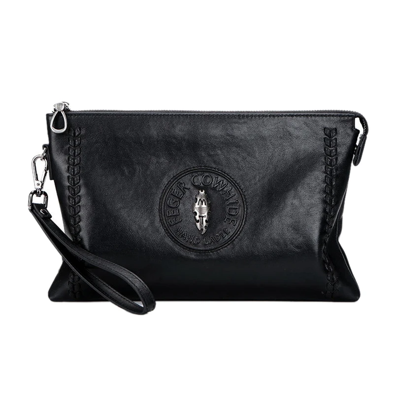 

FEGER Genuine Leather Men Clutch Wallet Bag Fashion Mobile Bag Long Purse Zipper Business Wallet Male Casual Handy Bag