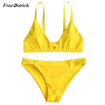 

Free Ostrich 2pcs Sexy Underwear Women Solid Biquini Set Sling Underwear Padded Bra Low Waist Panties Summer Women Bathing Suit