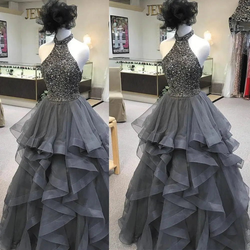 dark grey ball gown