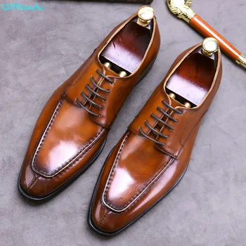 

QYFCIOUFU Luxury Fashion Men Oxford Shoes Classic Shoes Style Wingtip Lace Up Man's Wedding Office Party Dress Leather Shoes Men