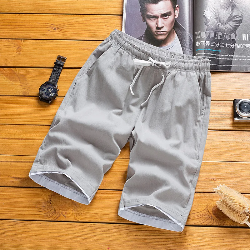 Мужские летние модные повседневные свободные шорты большого размера с эластичной резинкой на талии, повседневные пляжные шорты, мужские хлопковые шорты до колен