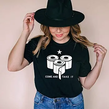 

2020 Summer Tops Women Blouse Letters Toilet Paper Come Take It Print Shirt Short Sleeve Tops